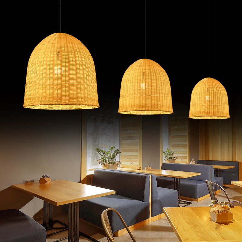 藤编灯餐厅吊灯日式侘寂风复古客厅酒店吧台灯中古藤艺民宿卧室灯