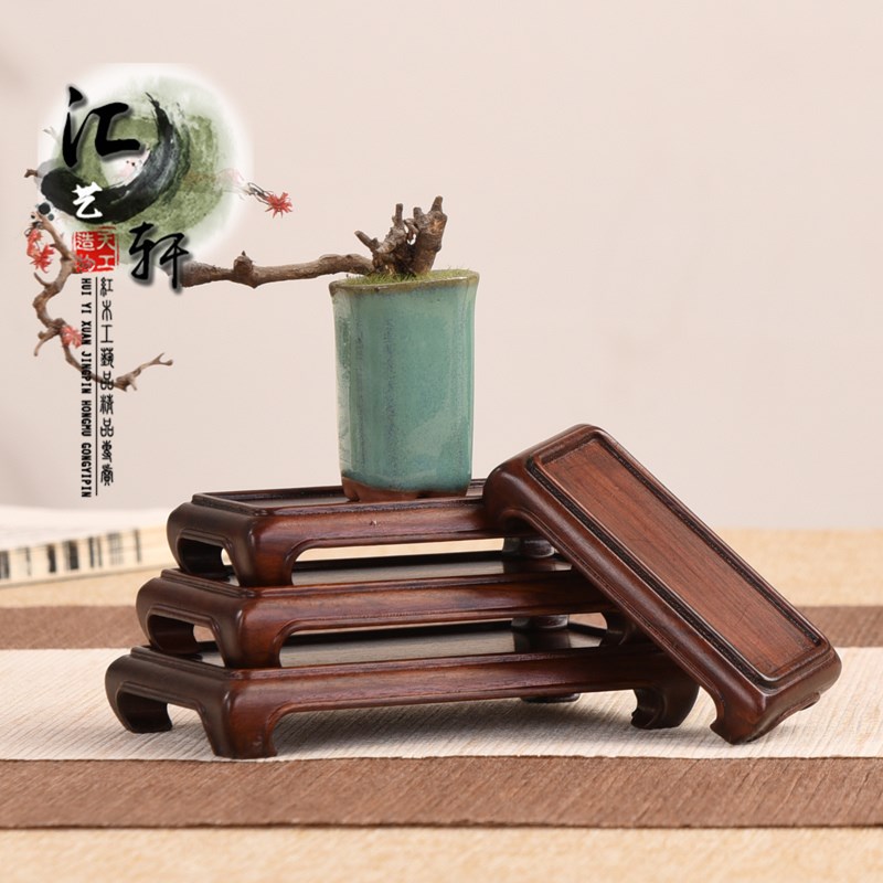 酸枝实木印章摆件薄底座方形玉器文玩微型盆景茶壶底座复古整木托
