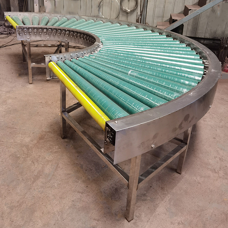 定制180度90度包胶滚筒转弯机 模具传送带滚筒线聚氨酯滚轴输送机