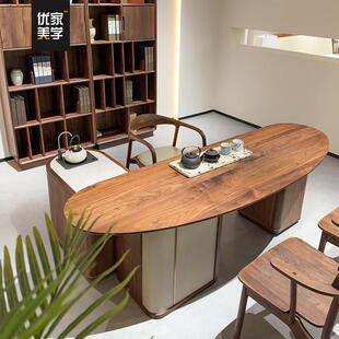 新中式黑胡桃木茶桌高端大气实木茶台客厅办公室宋氏美学泡茶桌