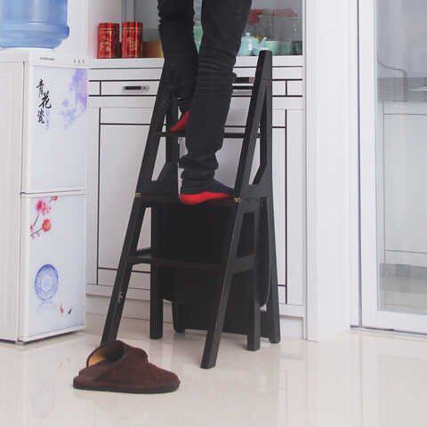 新款家用楼梯椅全实木梯子椅子四层折叠梯凳多功能登高凳木梯子