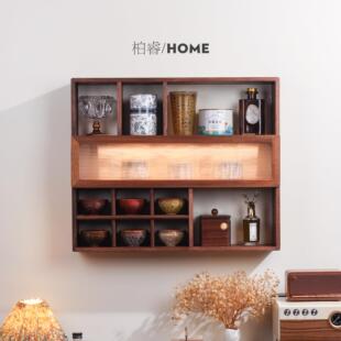 新中式纯实木上墙多宝阁茶杯茶具杯子台面置物架壁挂式博古架