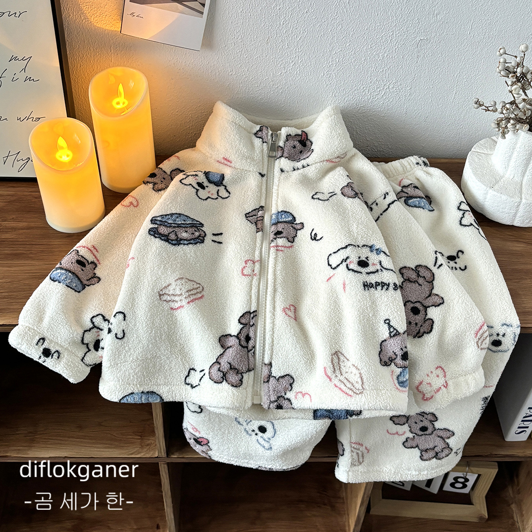 儿童双面绒套装保暖外套两件套