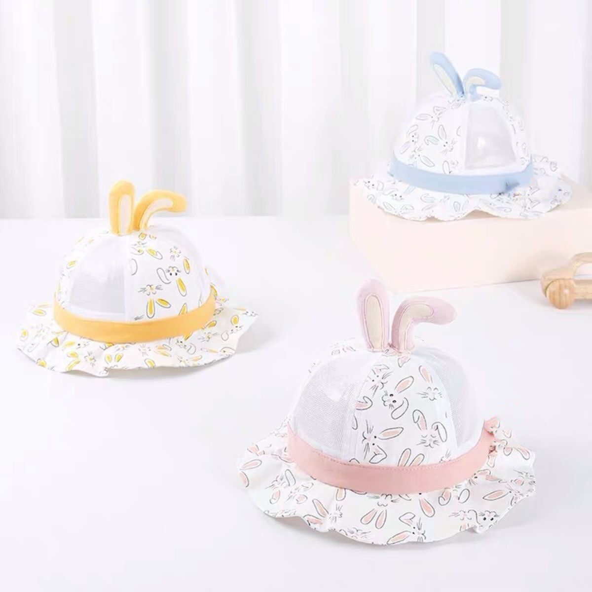 可爱兔耳朵婴儿帽子春夏款女宝宝遮阳防晒渔夫帽公主百搭盆帽