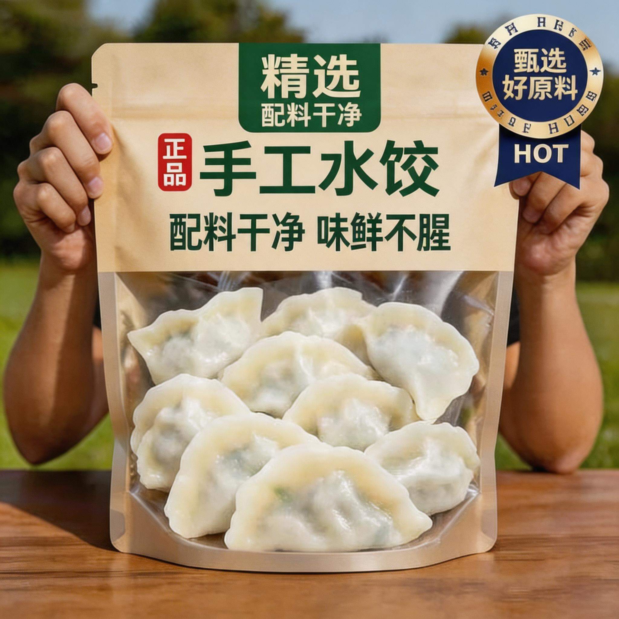 新鲜现包手工水饺皮薄馅大肉质鲜嫩多汁猪肉白菜饺子早餐主食食材