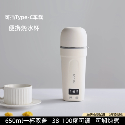 TODSMI便携式电热水杯车载插电两用恒温旅行保温烧水杯宿舍烧水壶
