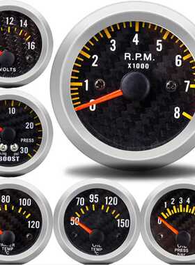 汽车改装12V通用电压表 52mm碳面水温仪表psi油压表150℃油温表