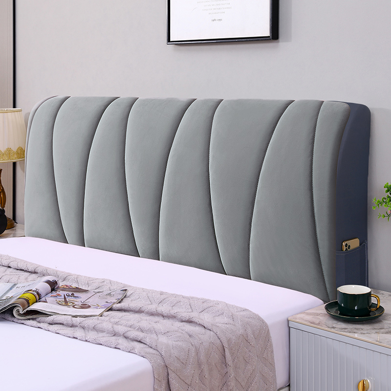 全包绒布夹棉床头套罩加厚弹力软包布艺床头罩欧式沙发靠垫防尘罩