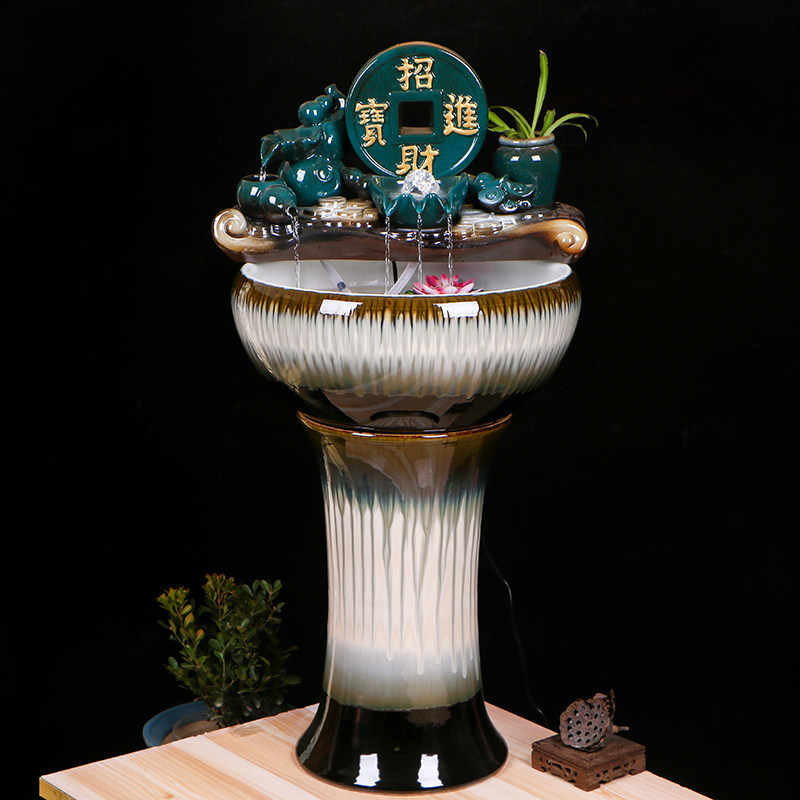 景德镇陶瓷立柱鱼缸流水喷泉家用大号乌龟养鱼盆客厅加湿造景摆件,宠物/宠物食品及用品,桌面缸,淘宝优惠券,粉丝福利购,淘宝优惠卷