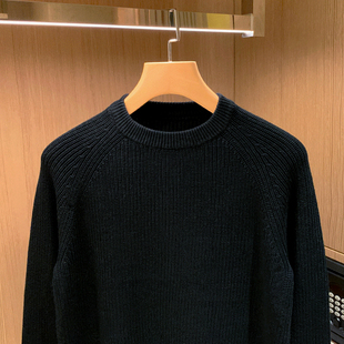 美式休闲圆领内搭毛衣男冬季复古加厚粗毛线保暖衣黑色针织衫男款