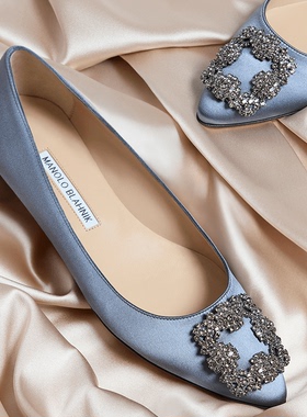 【新年礼物】MANOLO BLAHNIK玛诺洛/MB女鞋HANGISI钻扣平底婚鞋