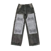 hommemortteam复古vintage水洗破坏染色刺绣双膝knee工装 伐木裤