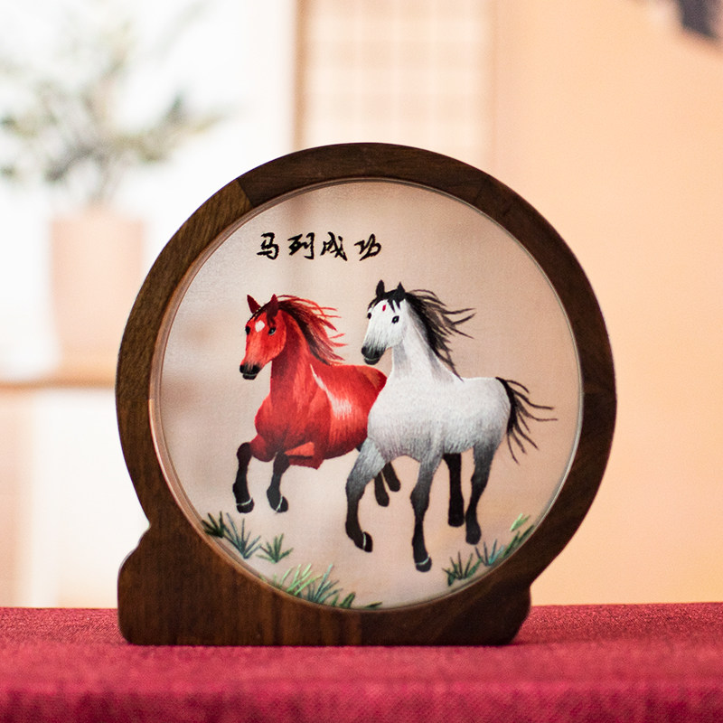 苏绣摆件马到成功手工双面绣刺绣摆台中式特色商务伴手礼文创礼品,家居饰品,桌面摆件,淘宝优惠券,粉丝福利购,淘宝优惠卷