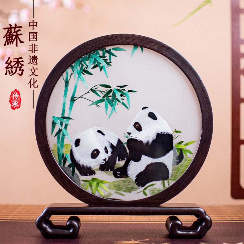 手工双面刺绣摆件商务礼物