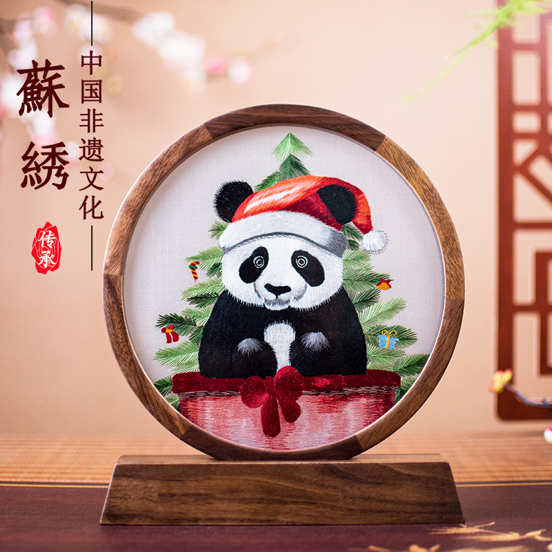 清風雅繡圣誕熊貓圣誕節送外國人