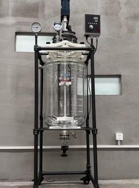 杜马司防腐反应釜50L喷特氟龙双层玻璃反应釜支架落地式