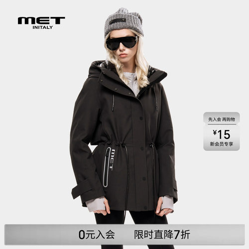 MET initaly老爹风连帽中长款羽绒服女早春新款收腰派克服保暖
