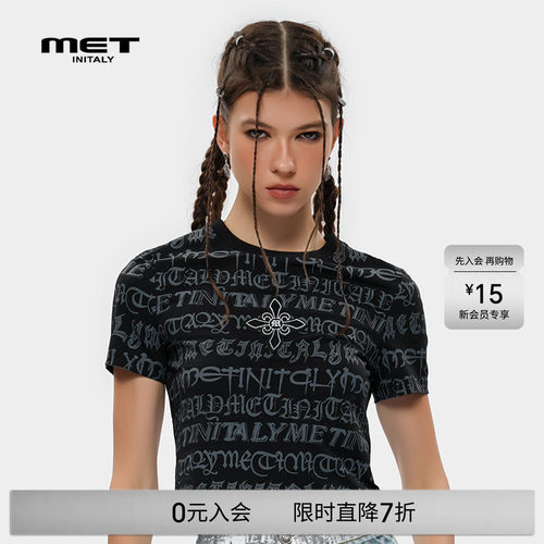MET initaly字母印花潮牌百搭短款上衣女夏季休闲短袖T恤
