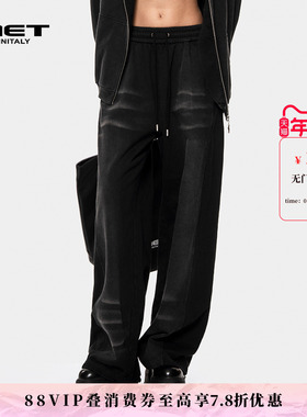 MET initaly麦特美式水洗黑色休闲裤男宽松直筒阔腿裤裤垂感长裤