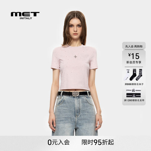 MET initaly美式街头复古印花短袖T恤女早春新款休闲百搭上衣