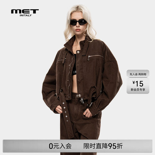 MET initaly复古工装风短款机车风牛仔外套女秋冬宽松休闲夹克