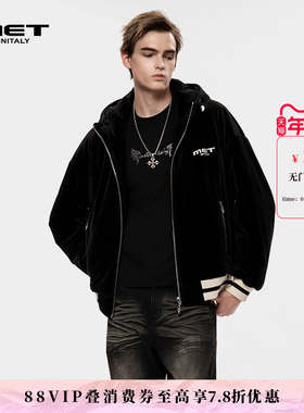 MET initaly麦特黑色连帽棉衣男春季新款撞色休闲开衫保暖外套