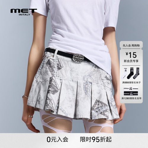 MET initaly夏季Y2K迷彩百褶半身裙女短裙个性印花褶皱裙高腰显瘦