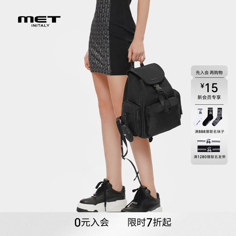 MET initaly麦特夏季新款个性黑色厚底休闲女鞋透气百搭板鞋