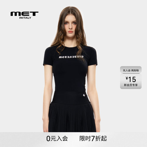 MET initaly美式复古字母印花短袖T恤女早春新款上衣休闲百搭