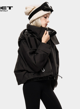 MET initaly麦特酷感连帽短款羽绒服女春季新款黑色户外防寒外套