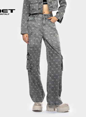 MET initaly麦特美式复古星星印花牛仔裤女秋季新款休闲长裤