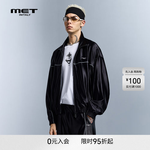 MET initaly早春简约运动风黑色立领夹克男潮流拉链外套高级感