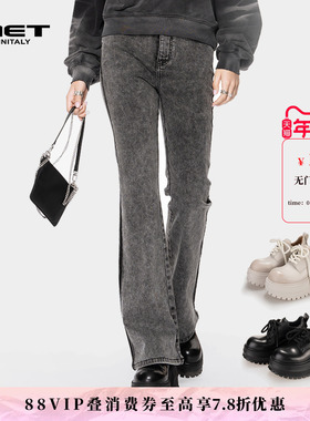 MET initaly复古厚底乐福鞋女春季新款黑色系带皮鞋英伦风单鞋