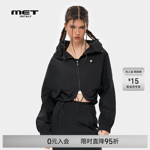 MET initaly麦特美式潮牌连帽设计短外套女夏季个性休闲上衣