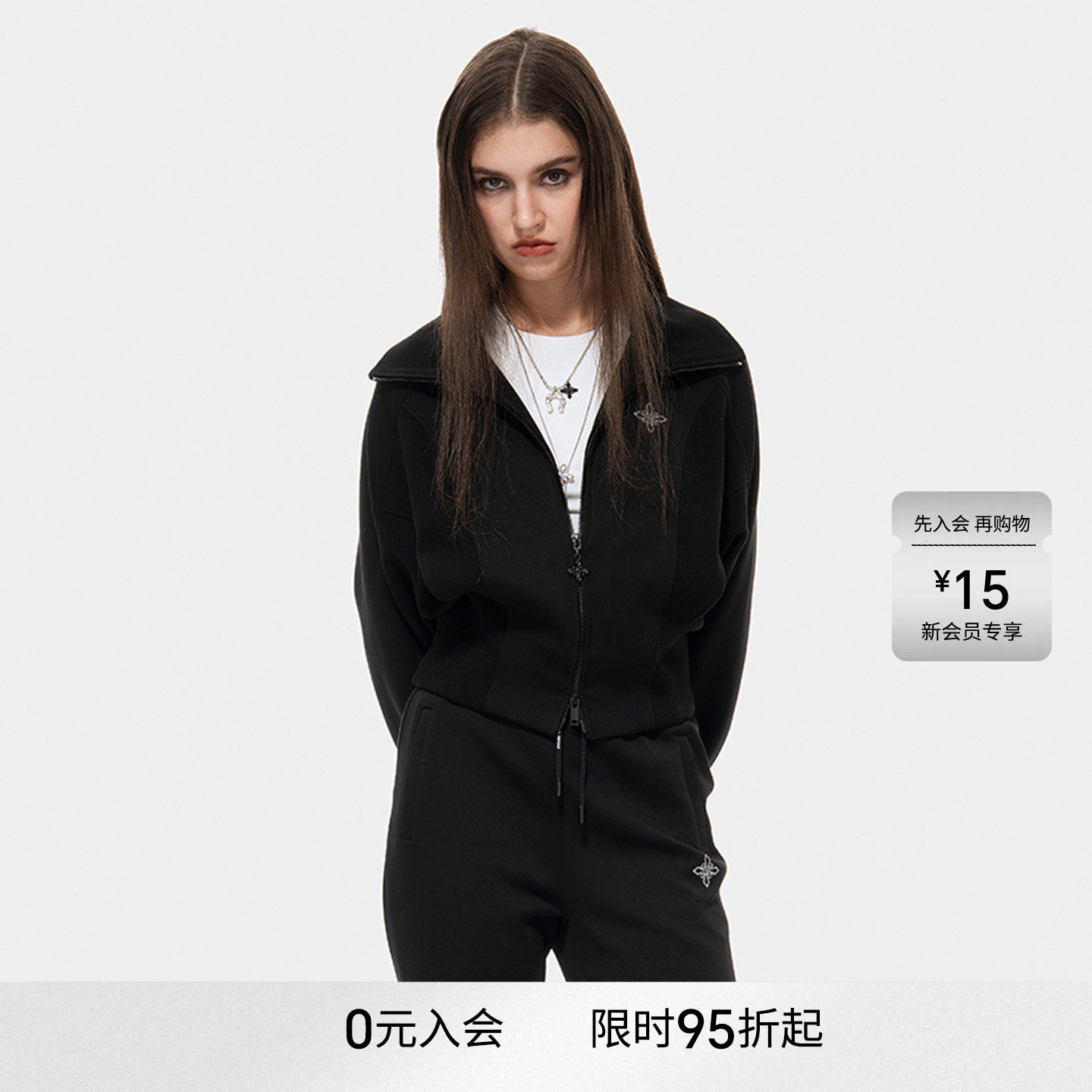 MET initaly休闲风连帽拉链卫衣女早春新款黑色潮牌运动短外套
