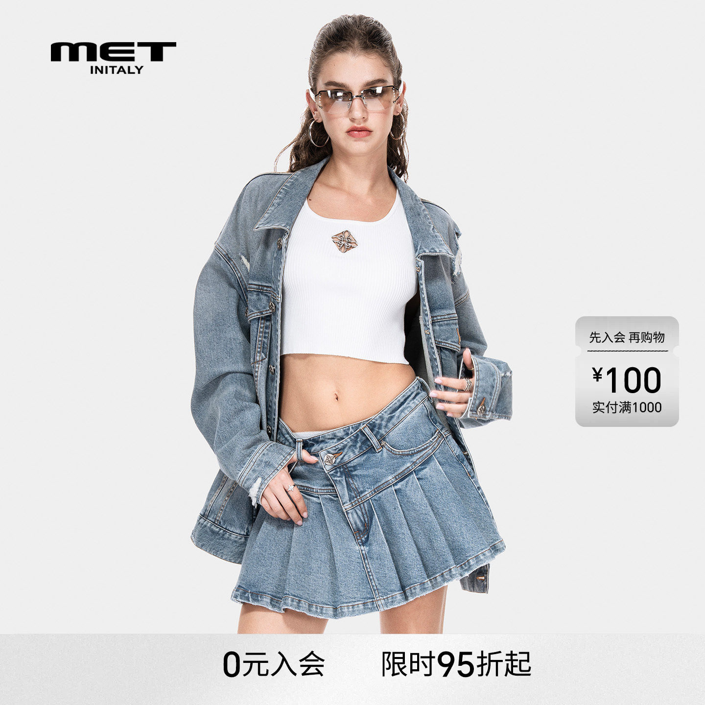 MET initaly美式复古风短款牛仔外套男早春新款设计感百搭夹克女