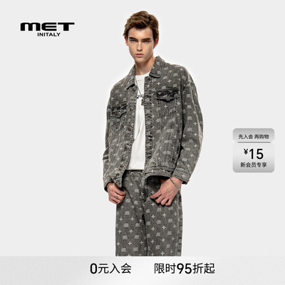 MET initaly麦特美式复古印花牛仔外套男早春新款休闲百搭夹克