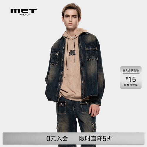 MET initaly麦特美式复古休闲牛仔衬衫男早春新款休闲百搭上衣