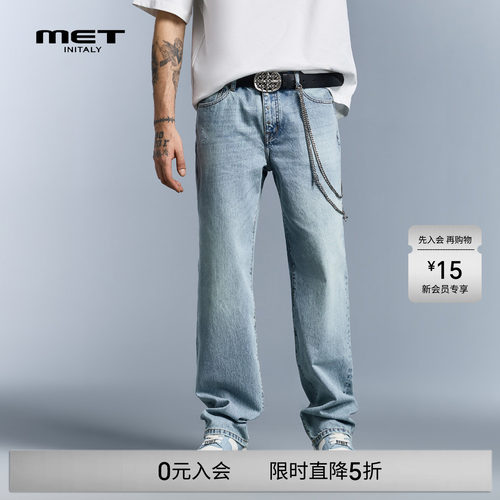 MET initaly麦特基础美式潮牌牛仔裤男夏季休闲百搭直筒裤子