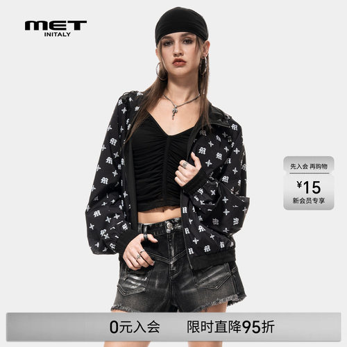 MET initaly初代设计师款字母印花短外套女拉链夹克休闲时尚外套