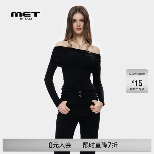 MET initaly麦特一字肩针织衫女早春新款修身显瘦长袖上衣