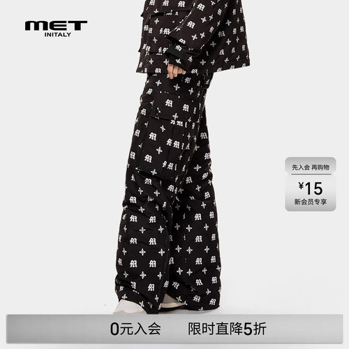 MET initaly满印字母休闲裤男女冬季新款背带长裤宽松直筒裤子