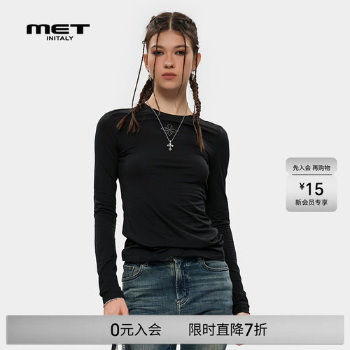 MET initaly夏季新款潮牌十字花纯色长袖休闲百搭上衣女