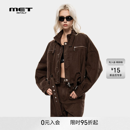 MET initaly复古工装风短款机车风牛仔外套女秋冬宽松休闲夹克