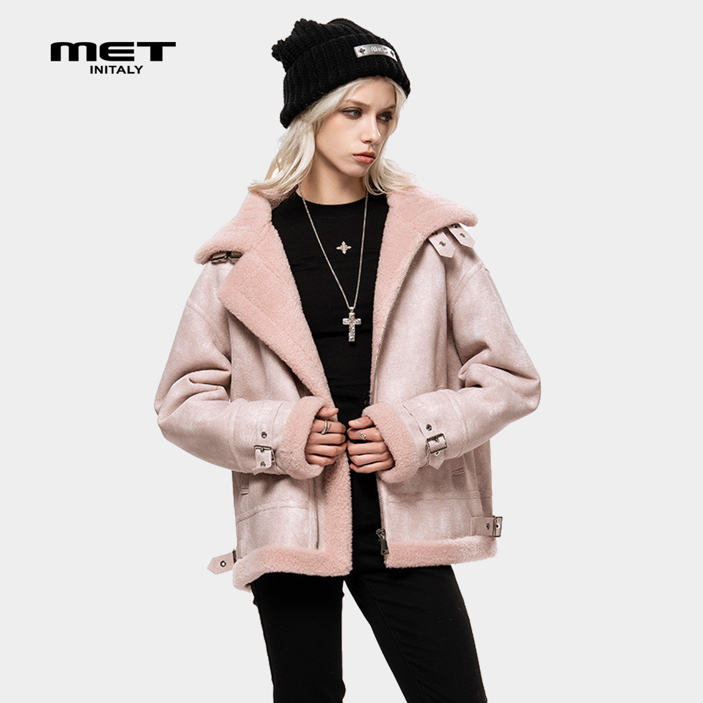 MET initaly欧美风粉色短款外套女冬季新款翻领拉链保暖上衣,女装/女士精品,短外套,淘宝优惠券,粉丝福利购,淘宝优惠卷