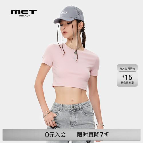 MET initaly潮牌印花休闲百搭上衣女夏季新款纯色短袖T恤