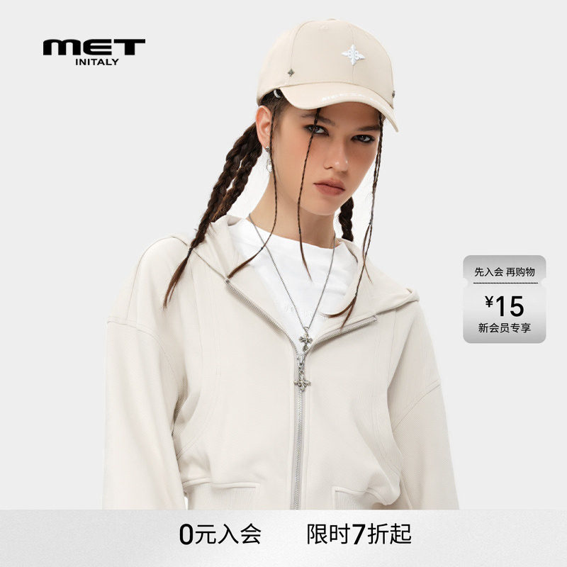 MET initaly夏季新款美式潮牌连帽卫衣女休闲街头风短外套