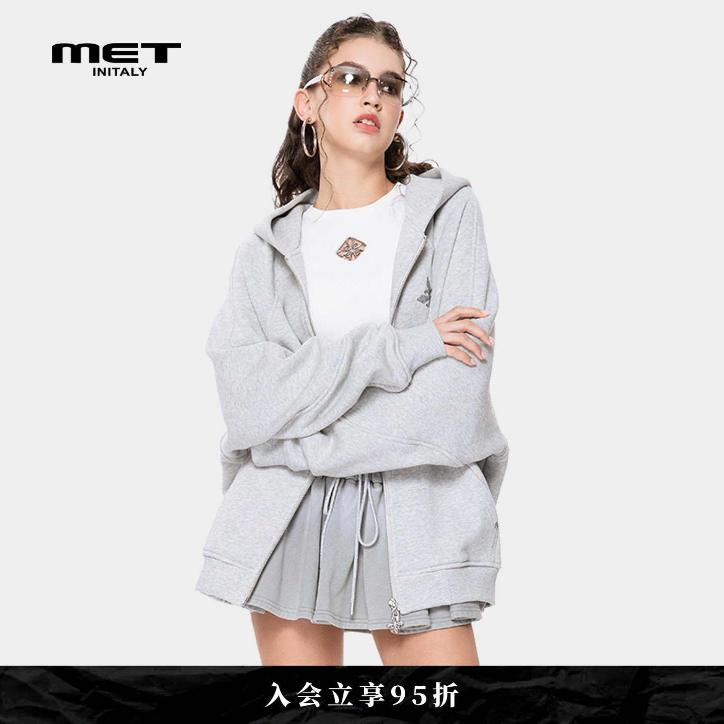 MET initaly简约现代风连帽卫衣男女春节新款休闲百搭开衫外套