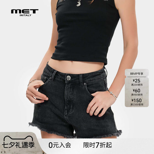 MET initaly麦特高腰显瘦毛边短裤女夏季新款潮牌热裤牛仔裤