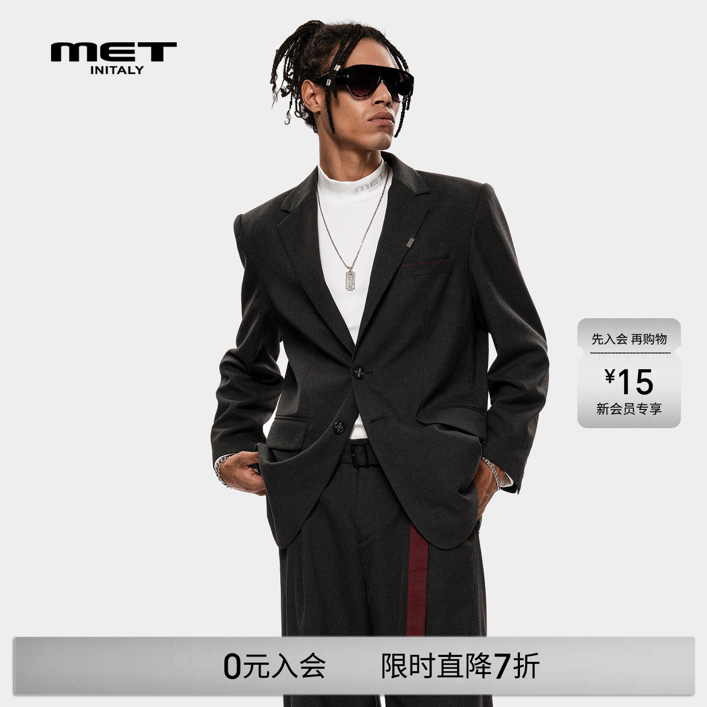 MET initaly麦特美式复古休闲西装外套男早春新款西服外套